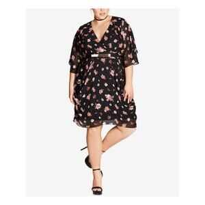 City Chic Women Size Large 20 Shift Dress Floral flattering garden party coastal